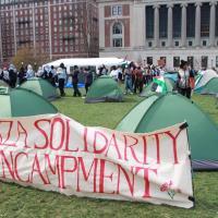 Tent City at Columbia University in support of Palestine, as arrests begin