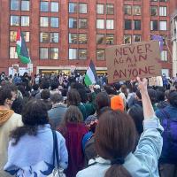 Pro-Palestinian students at NYU join nationwide protest, April 22, 2024. 