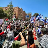 UCLA protest for Palestine faces off with Zionists, April 25, 2024. 