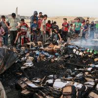Destruction from Israeli airstrike on displaced persons refuge that killed at least 35 Palestinians including women and children, May 27, 2024.