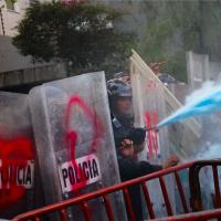 Repression by the Mexico City police against the protest at the Israeli Embassy, May 28, 2024.