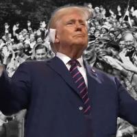 Trump with Nazi rally in the background