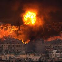 Beirut, Lebanon, in flames, September 28, 2024. Israel dropped more than 1,400 bombs on hospitals, medical centers, ambulances, apartment buildings, fire trucks and people fleeing.  