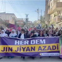 Screengrab from video of protest in northern Kurdistan on 2nd anniversary of Jina uprising in Iran.
