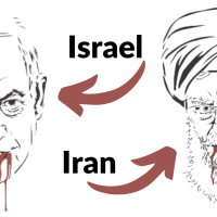 Drawings representing Israel and Iran
