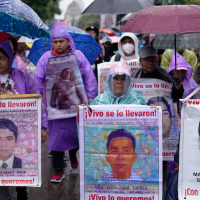 Protest of thousands in Mexico City 10 years after 43 students from Ayotzinapa were killed, with government and army complicity, on September 26, 2014.