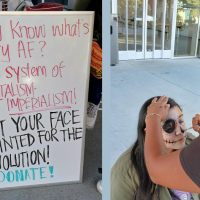 Face-painting fundraiser at a community college in Los Angeles.