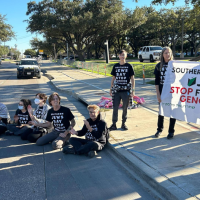 Protesters blocked the street and planted a symbolic olive tree to stop the genocidal Jewish National Fund “Conference for Israel” in Dallas, November 14, 2024.