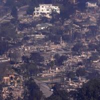 An aerial view shows fires in California caused extensive destruction in Pacific Palisades, January 9, 2025.