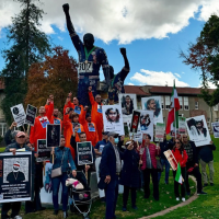 Protesters at San Jose State demand an end to executions and freedom for political prisoners in Iran, November 23, 2024. (Photo: BayArea4Iran)