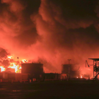 Israeli drone attack set fire to oil tanks in the port of Hodeidah, Yemen, July 20, 2024.