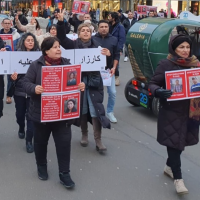 Holding photos of prisoners in danger of execution in Iran, women led a march in Frankfurt, Germany on January 28, 2025. Photo: @frankfurt_aktion