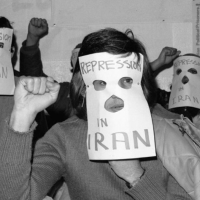 Iranian students in San Francisco protest the imprisonments and executions by the Shah in Iran, 1976. The SAVAK also hunted down Iranian students and other dissidents abroad including in the U.S.
