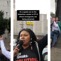 Rally at the federal detention tower where the immigrants being detained in Los Angeles  are held.