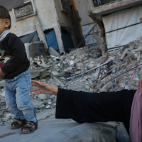 Osaid Shaheen, who is nearly 2, with his mother. In 2024 he faced having his eyes removed after Israel rejected his evacuation for treatment of cancer in his retinas.