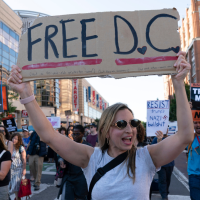People protest Trump’s use of federal law enforcement and National Guard troops, August 22, 2025.