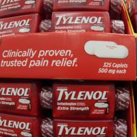 Tylenol display that says "clinically proven" at a Cosco Warehouse, Pittsburgh, January 2023.