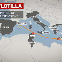 Screengrab from Al Jazeera of map of Global Sumud Flotilla