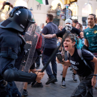 Protesters in Barcelona, Spain, rally in solidarity with the Global Sumud Flotilla after Israel seized the ships and detained 462 activists.