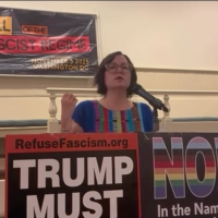 Screengrab of Sunsara Taylor speaking at NYC mass organizing meeting