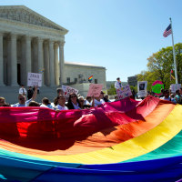 Demonstrators outside Supreme Court, Washington, DC, April 2015.