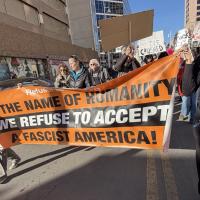 Refuse Fascism banner leads thousands in ICE protest in Albuquerque, NM, January 30, 2026.