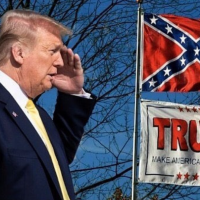 Trump saluting Confederate and Trump flags