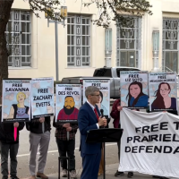 Screengrab from rally in support of the Prairieland Defendants, February 17, 2026