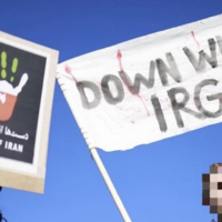 Sign carried in a protest of Iran war, Berlin, March 7, 2026