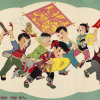 Chinese poster of young propaganda troop, 1960