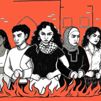 Graphic of protesters in Iran