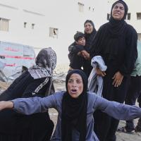 Relatives of these Palestinians were killed when heading to an aid distribution hub at Shifa Hospital in Gaza City, June 18, 2025.