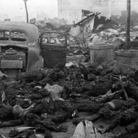 Bodies of people trapped and burned as they fled through a street during the attack on the night of March 9–10.