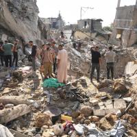 Destruction from Israeli airstrike, at al-Maghazi refugee cam, Gaza, August 1, 2026.