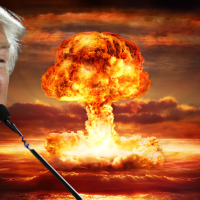 Trump with nuclear mushroom cloud